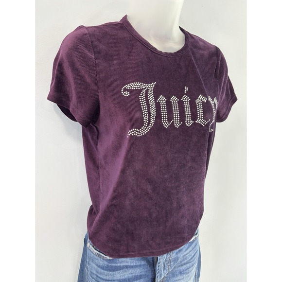 Juicy Couture Sleepwear Juniors Large Purple Ribbed Rhinestone Logo Tee - Picture 3 of 10